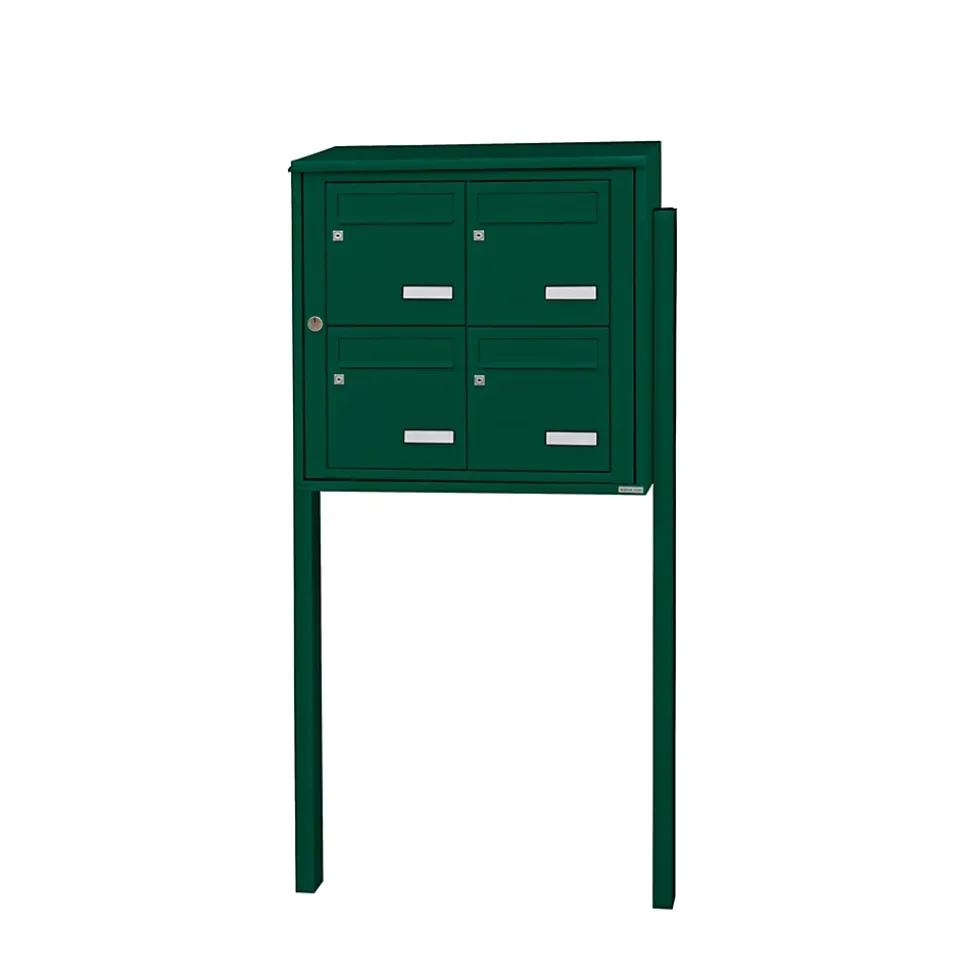 Bloc collectif leabox.com, 2x2, grade 3, simple face, Extérieur, fixation sur pieds à sceller, Vert mousse RAL 6005 brillant