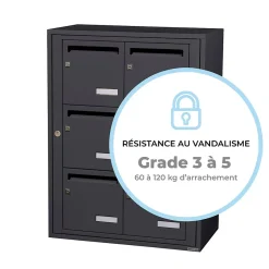 Bloc collectif leabox.com, 2x3, grade 3, simple face, Intérieur, fixation murale, gris anthracite RAL 7016 finition brillante