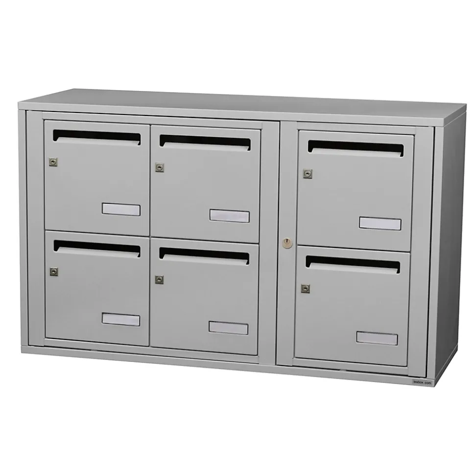 Bloc collectif leabox.com, 3x2, grade 3, simple face, Intérieur, fixation murale, Gris clair RAL 7035 finition brillante