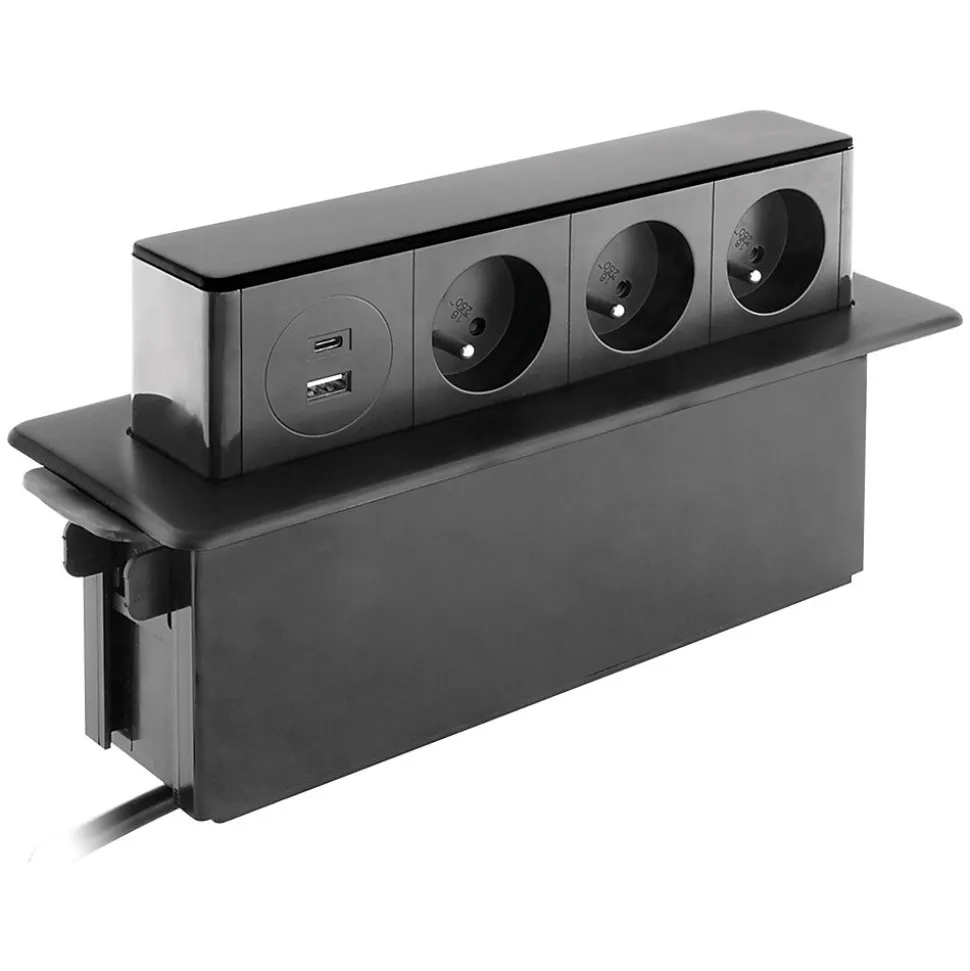 Bloc encastrable 3 prises + 2 ports USB câble 1,5 m Otio