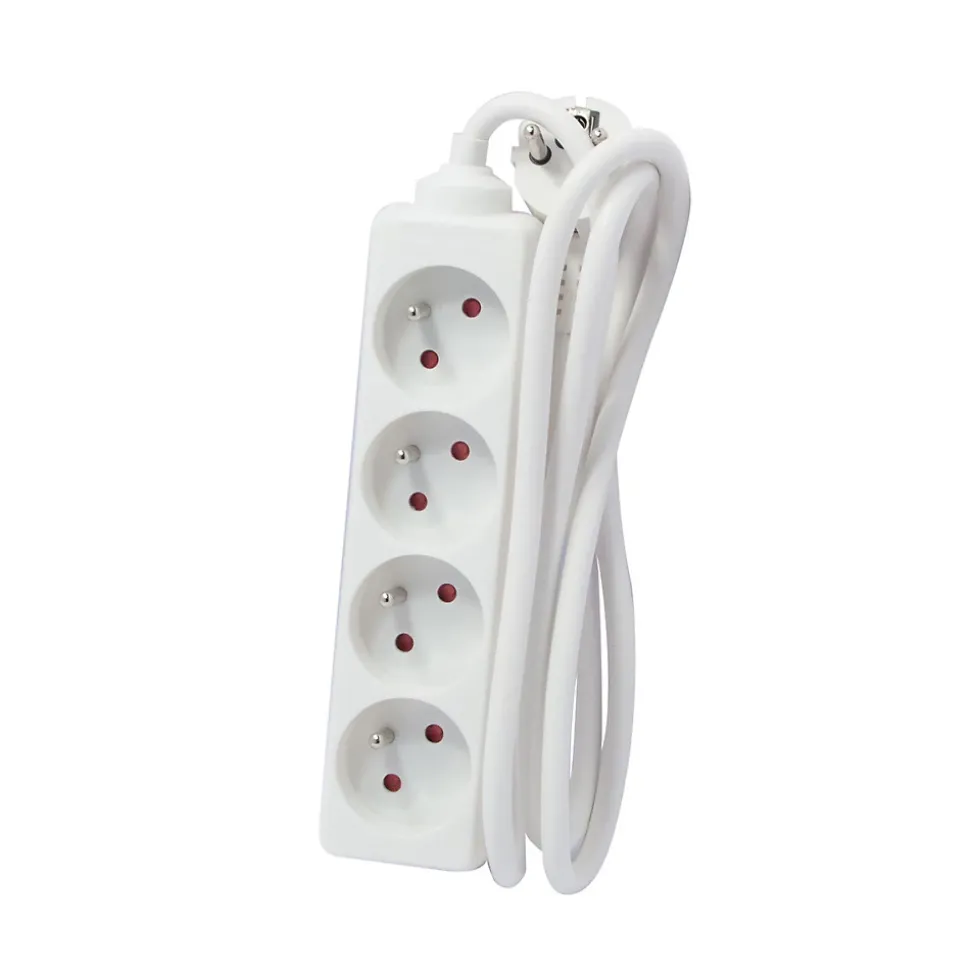 Bloc multiprise 4x16A 3500W câble 5m - blanc - Chacon
