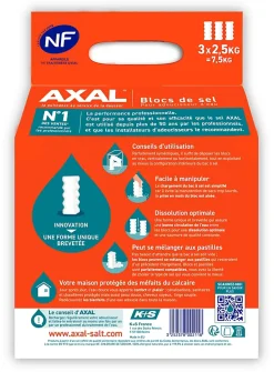 Blocs de sel pour adoucisseur d'eau, lot de 3 x 2.5 kg AXAL