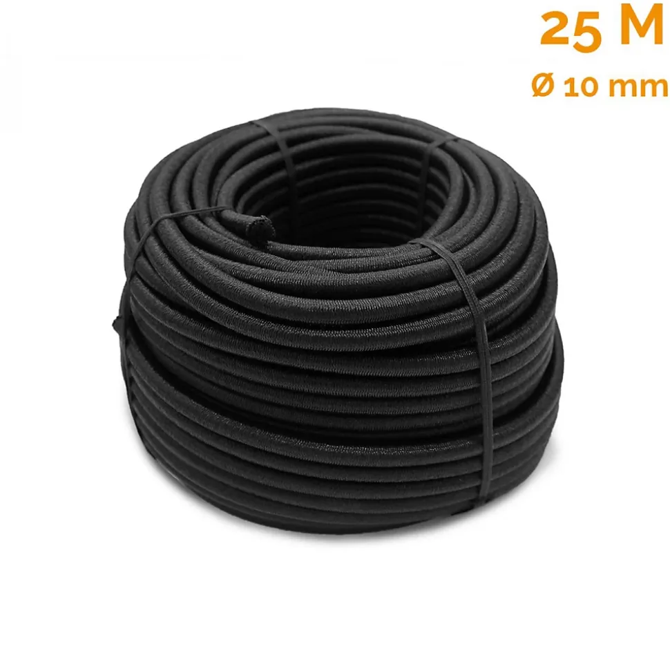 Bobine, rouleau de tendeur élastique - 25 mètres x 10 mm - Noir - Linxor