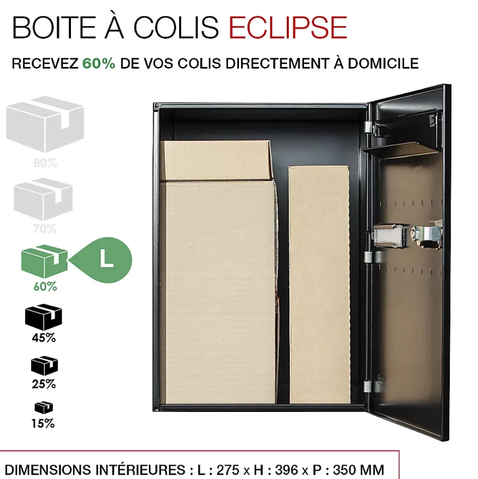 Boite à colis Eclipse 1 porte noir mat RAL 9005 M