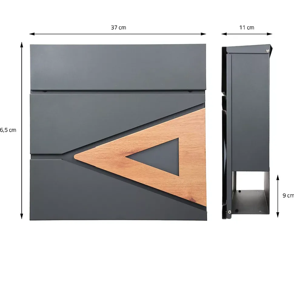 Boite aux lettres anthracite, aspect bois avec rouleau a journaux et pied support