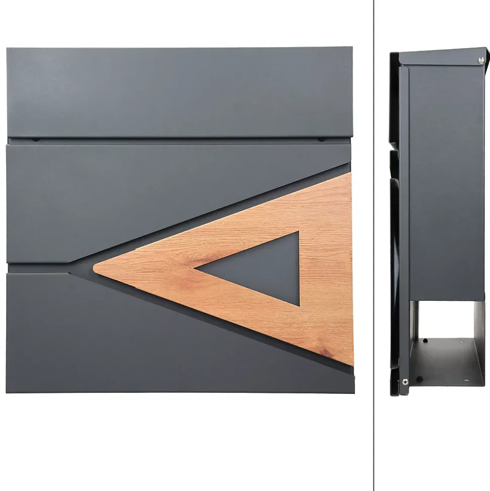 Boite aux lettres anthracite, aspect bois avec rouleau a journaux et pied support