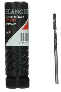 Boite de 10 forets métaux HSS taillés meulés diamètre 2mm - HANGER - 155132