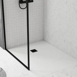 Bonde carrée pour receveur de douche, 105mm, sortie verticale Ø50mm, noir, Galedo Showerplate