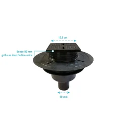 Bonde carrée pour receveur de douche, 105mm, sortie verticale Ø50mm, noir, Galedo Showerplate