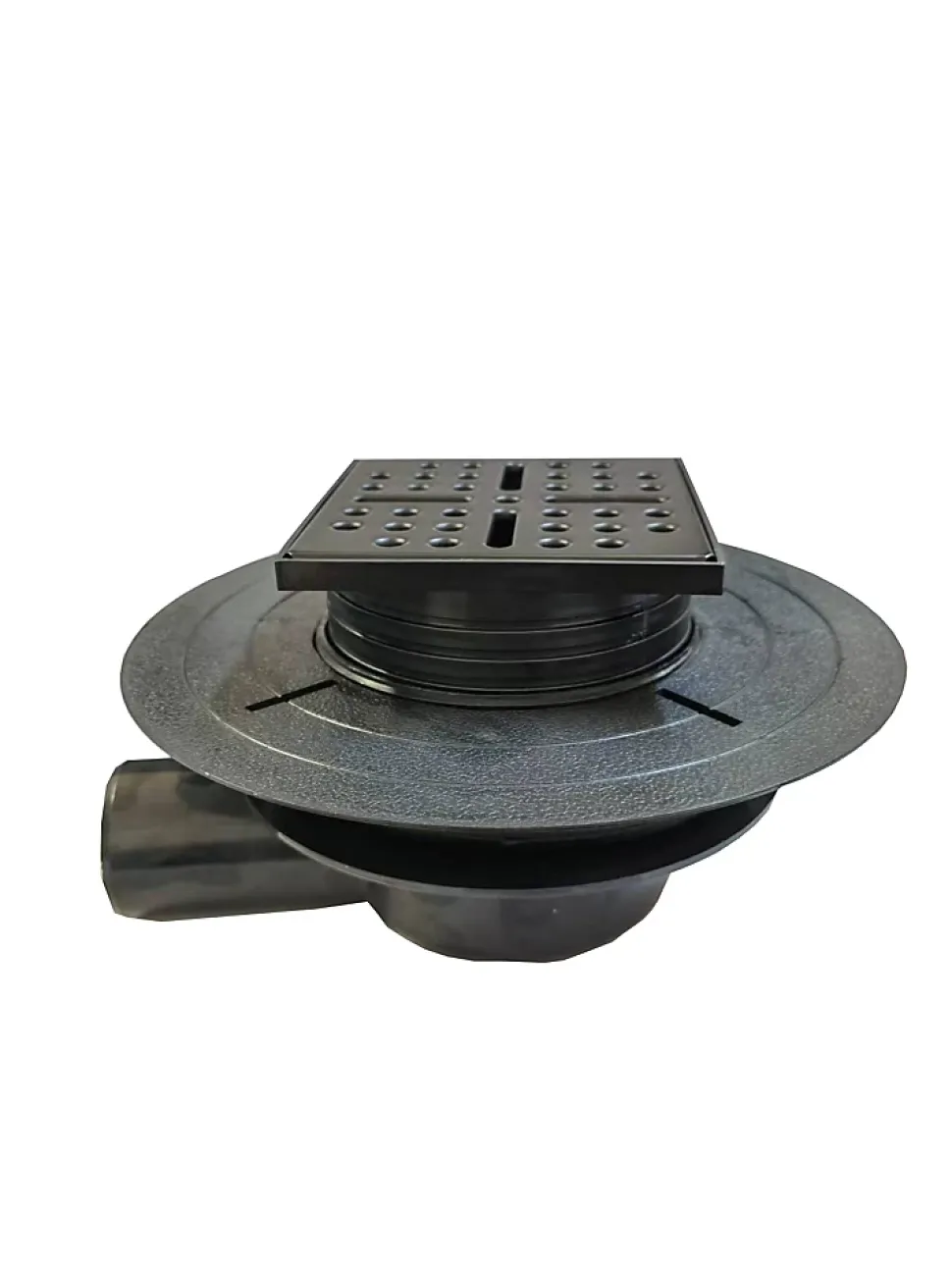 Bonde carrée pour receveur de douche, 105mm, sortie horizontale Ø50mm, noir, Galedo Showerplate