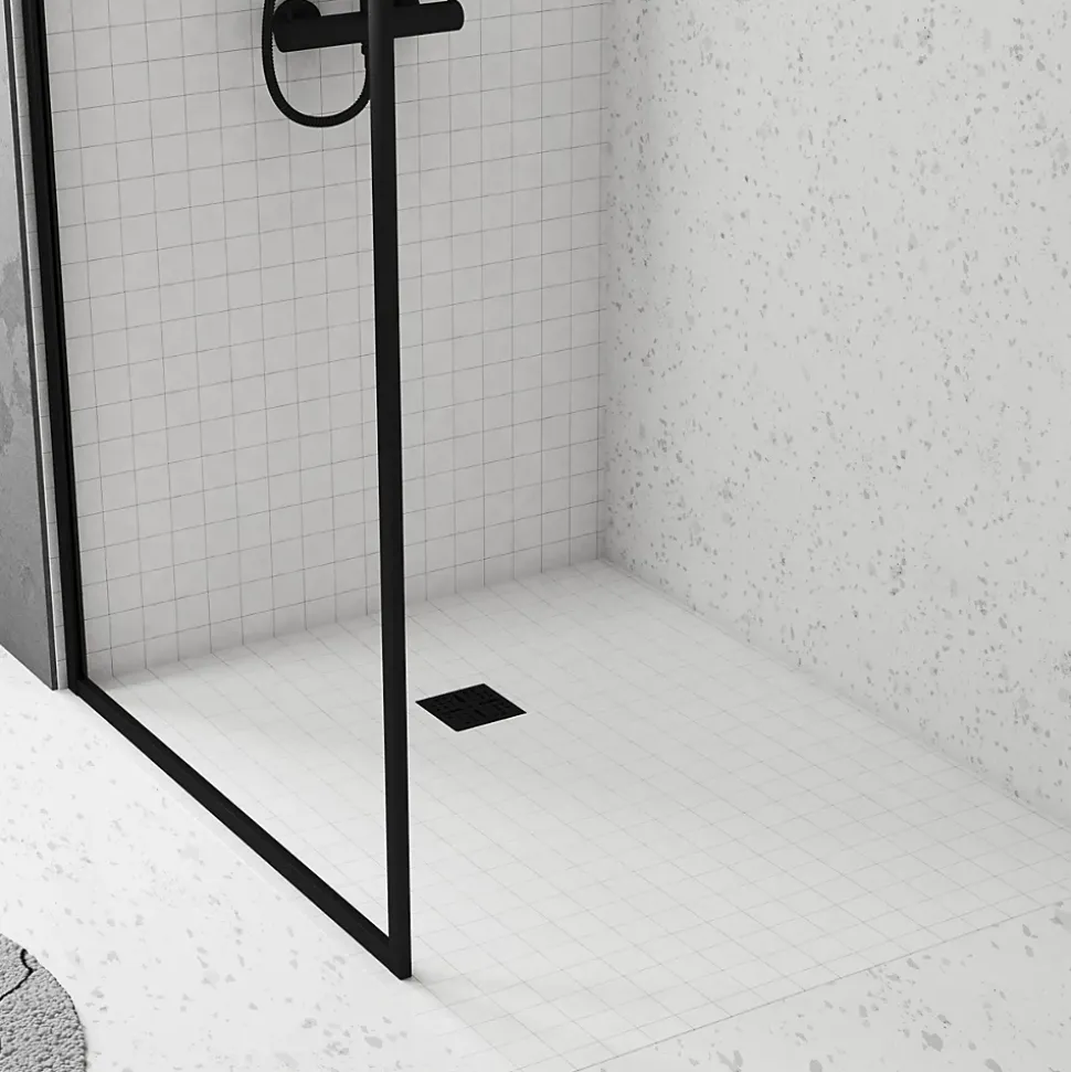 Bonde carrée pour receveur de douche, 105mm, sortie horizontale Ø50mm, noir, Galedo Showerplate