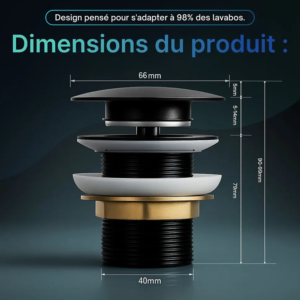 Bonde clic-clac - Push System - Coloris Noir mat