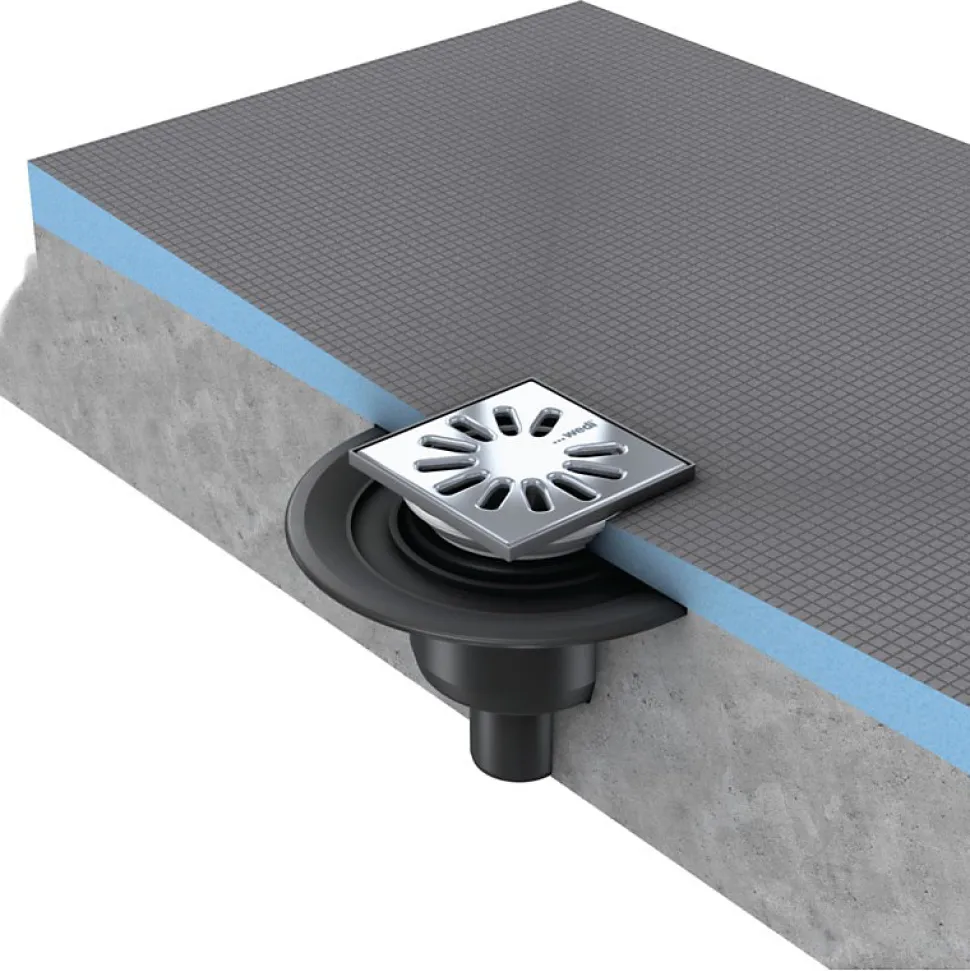 Bonde de douche sortie verticale WEDI avec grille carrée