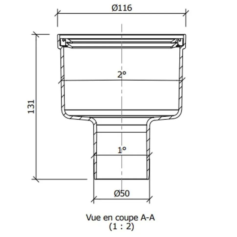 Bonde de douche sortie verticale WEDI pour écoulement linéaire