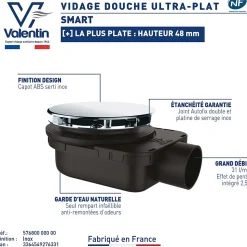 Bonde de douche ultra plate Valentin Smart Ø90mm