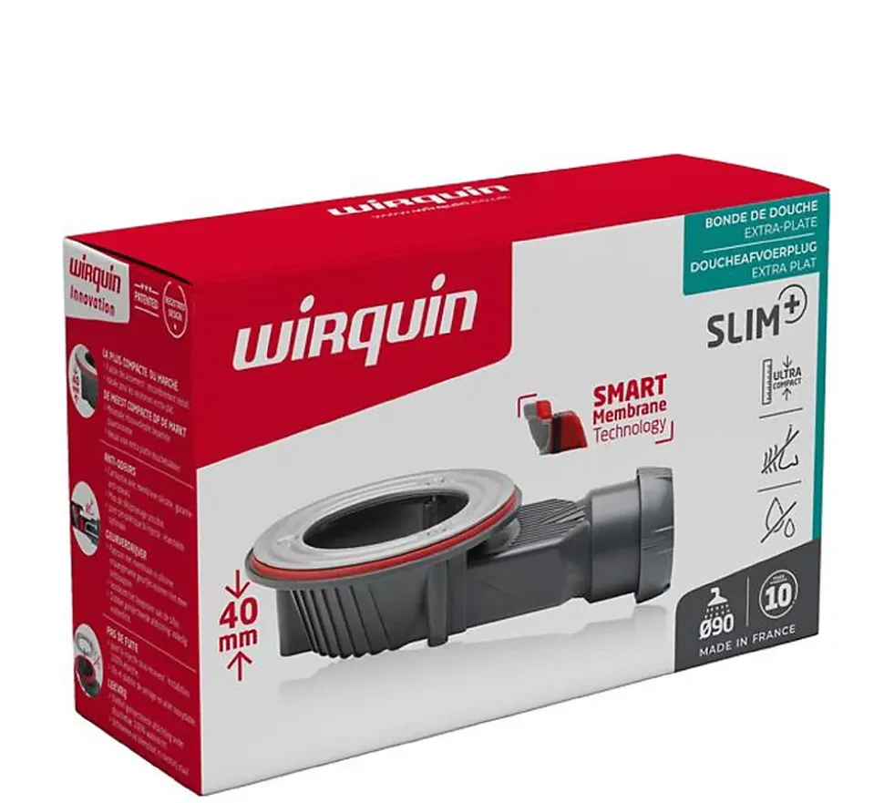 Bonde de douche Wirquin SLIM + ø40 mm sans grille pour plateau