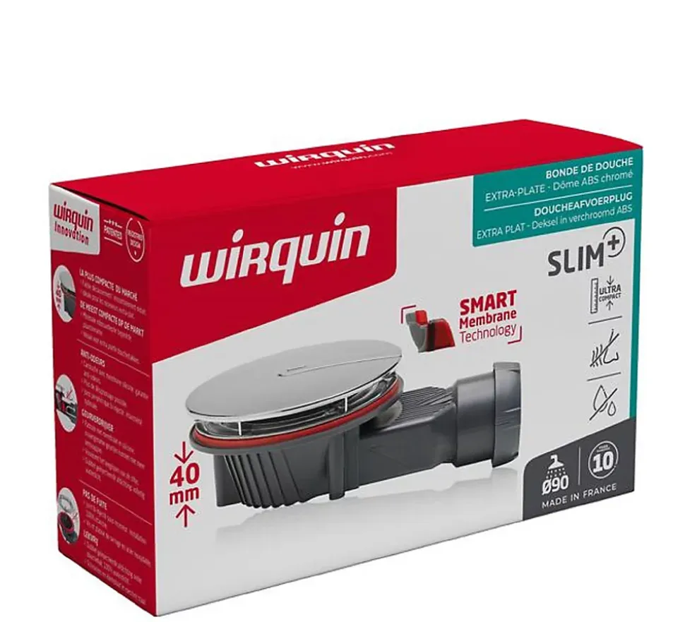 Bonde de douche Wirquin SLIM + ø40 mm dôme ABS.