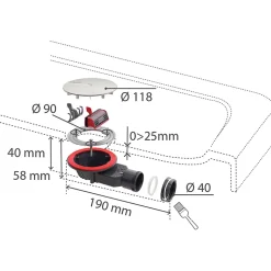Bonde de douche Wirquin SLIM + ø40 mm dôme métal