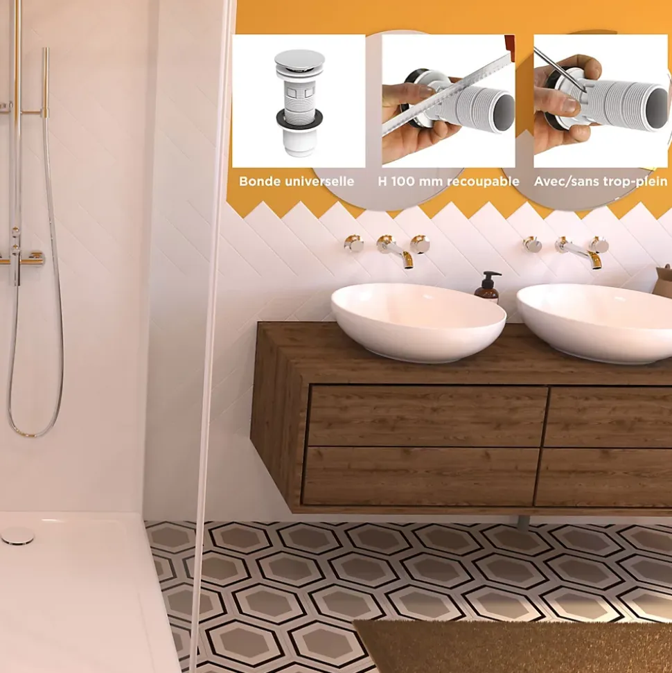Bonde de lavabo ø65 mm Valentin avec clapet clic clac ou fixe