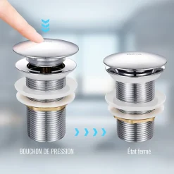 Bonde de Lavabo Pop-up en Laiton sans Trop-plein Chromé G 1-1/4