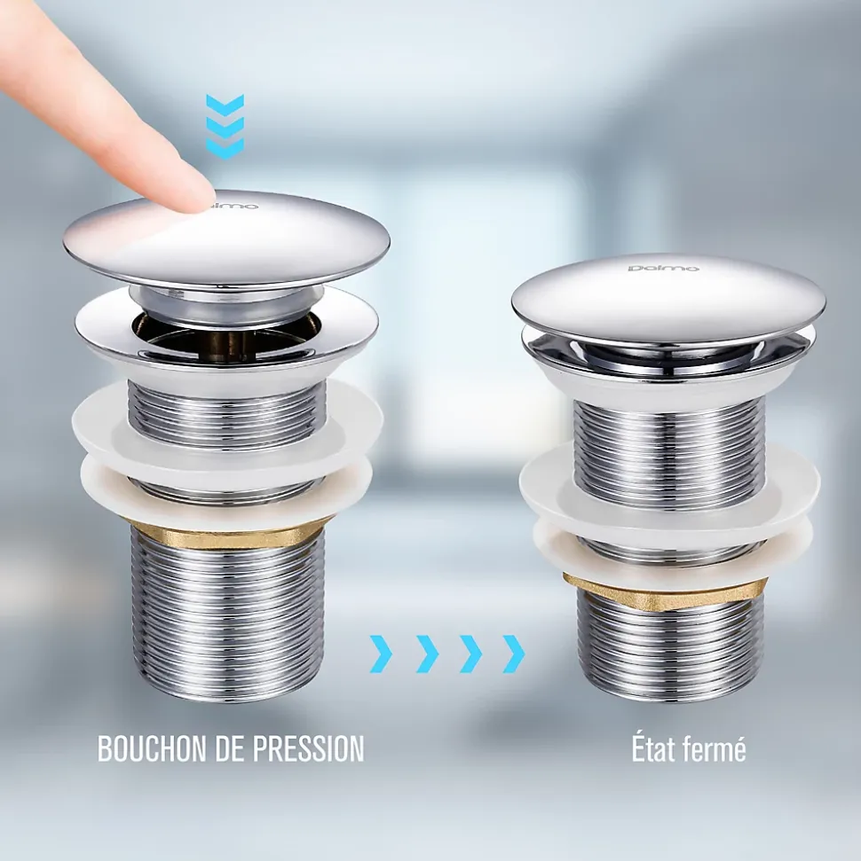 Bonde de Lavabo Pop-up en Laiton sans Trop-plein Chromé G 1-1/4"