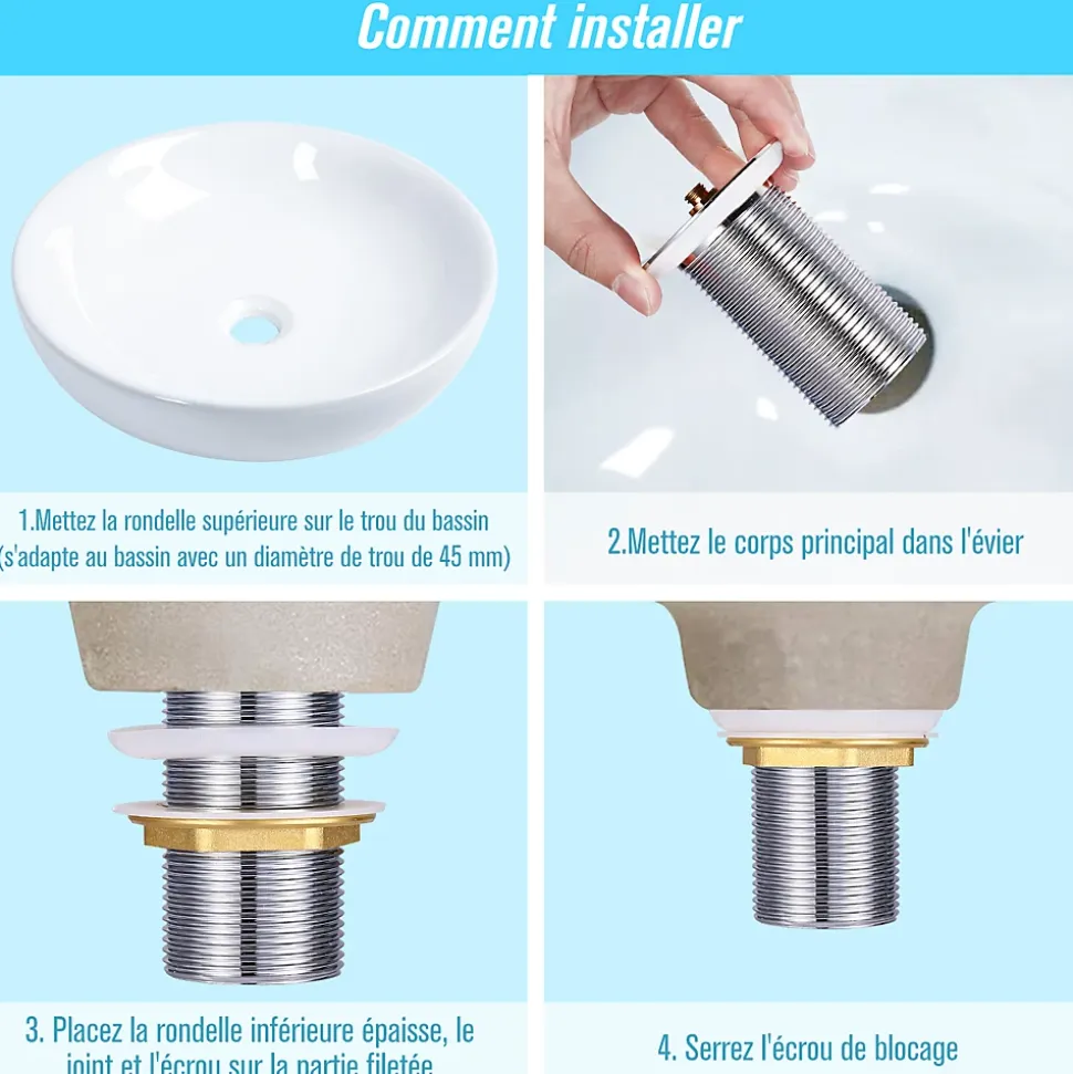 Bonde de Lavabo Pop-up en Laiton sans Trop-plein Chromé G 1-1/4"