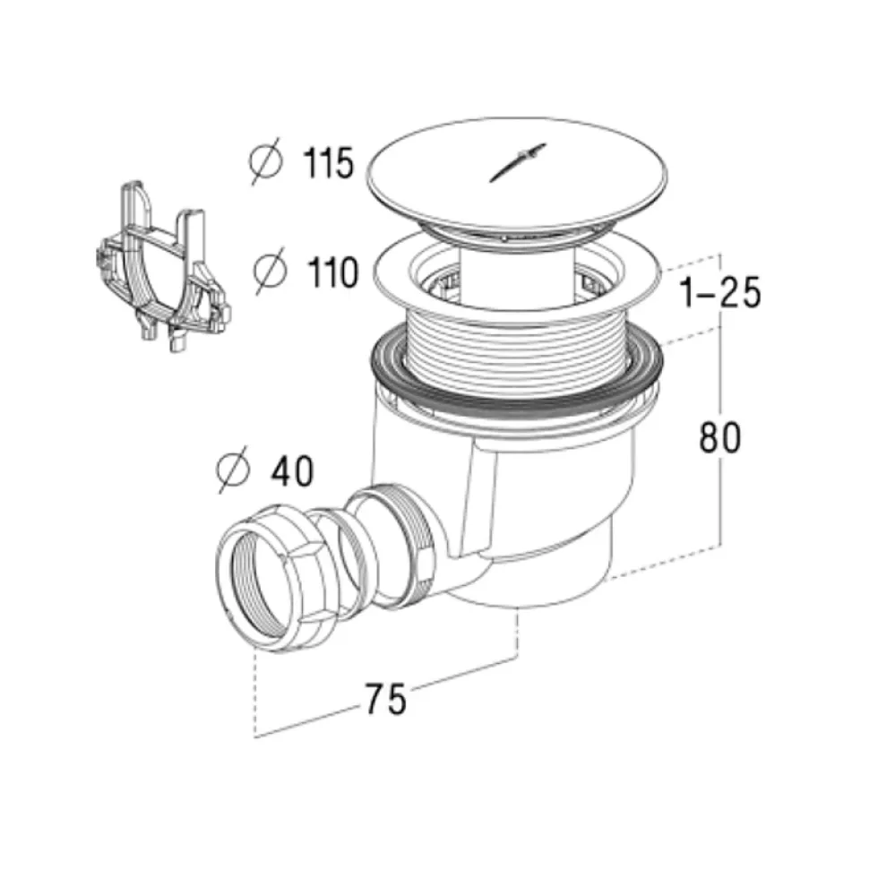Bonde de receveur de douche sortie horizontale NICOLL 90 mm Chromé