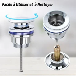 Bonde de vidage lavabo POP-UP Chromé G 1-1/4" - avec ou sans Trop Plein