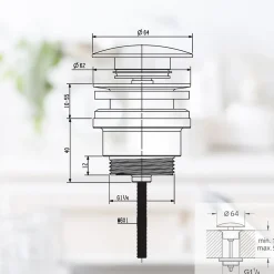 Bonde de vidage lavabo POP-UP Chromé G 1-1/4