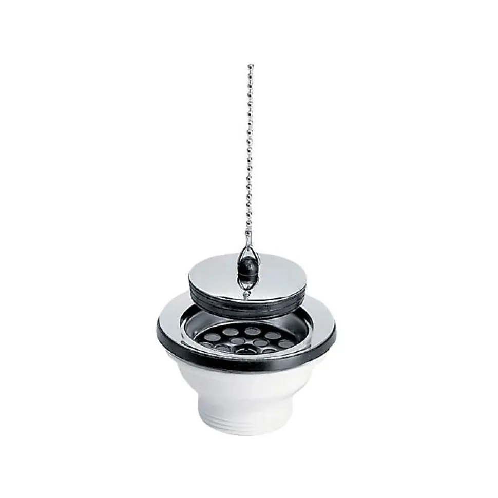 Bonde et vidage plastique pour évier grès et synthèse 1 bac - Sortie: 1"1/2 - Diamètre extérieur: 84 mm - BLANC