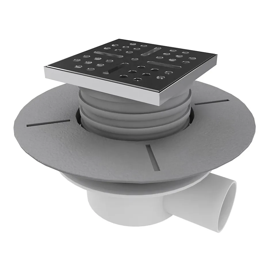 Bonde horizontale DINO pour receveurs à carreler avec grille en acier inoxydable