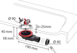 Bonde siphon diam. 90 mm extraplate Wirquin Slim+ à évacuation horizontale pour receveur de douche sortie en 40 mm