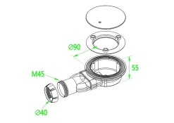 Bonde Siphon extra-plat avec tuyau flexible - Diamètre 90 mm - Siphon de douche - Installation facile et gain de place
