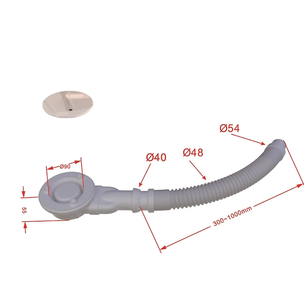 Bonde Siphon extra-plat avec tuyau flexible - Diamètre 90 mm - Siphon de douche - Installation facile et gain de place
