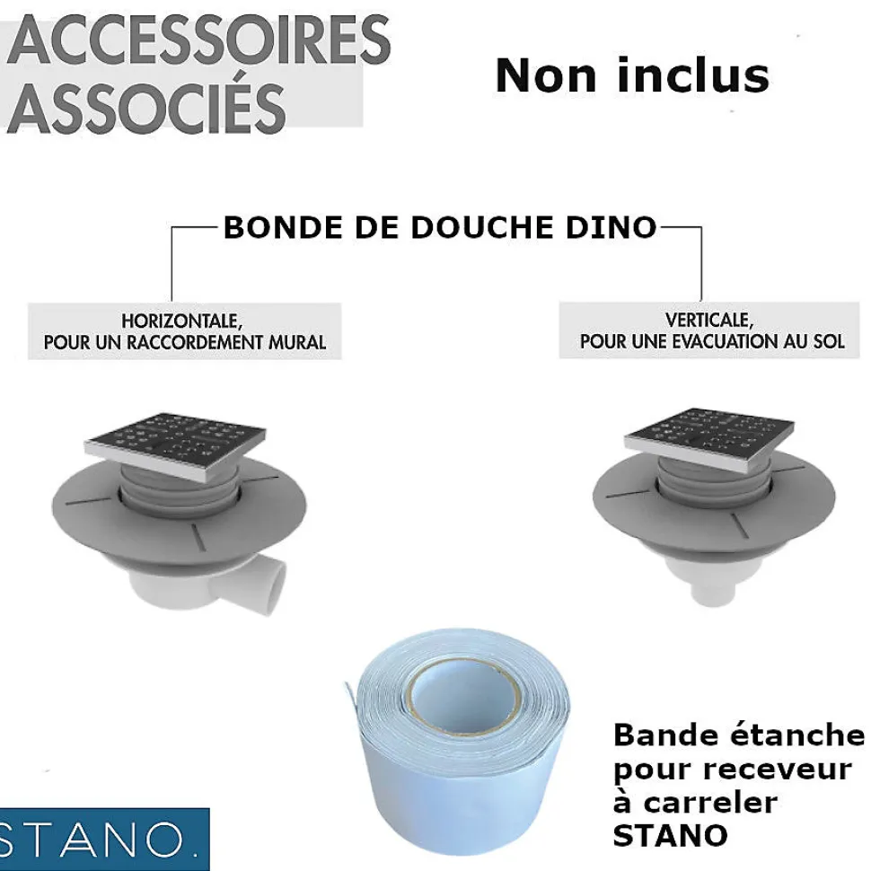 Bonde verticale DINO pour receveurs à carreler avec grille en acier inoxydable