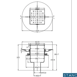 Bonde verticale DINO pour receveurs à carreler avec grille en acier inoxydable