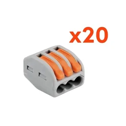 Borne de raccordement à levier 3 entrées avec serre câble (Pack de 20) - SILAMP