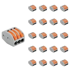 Borne de raccordement à levier 3 entrées avec serre câble (Pack de 20) - SILAMP