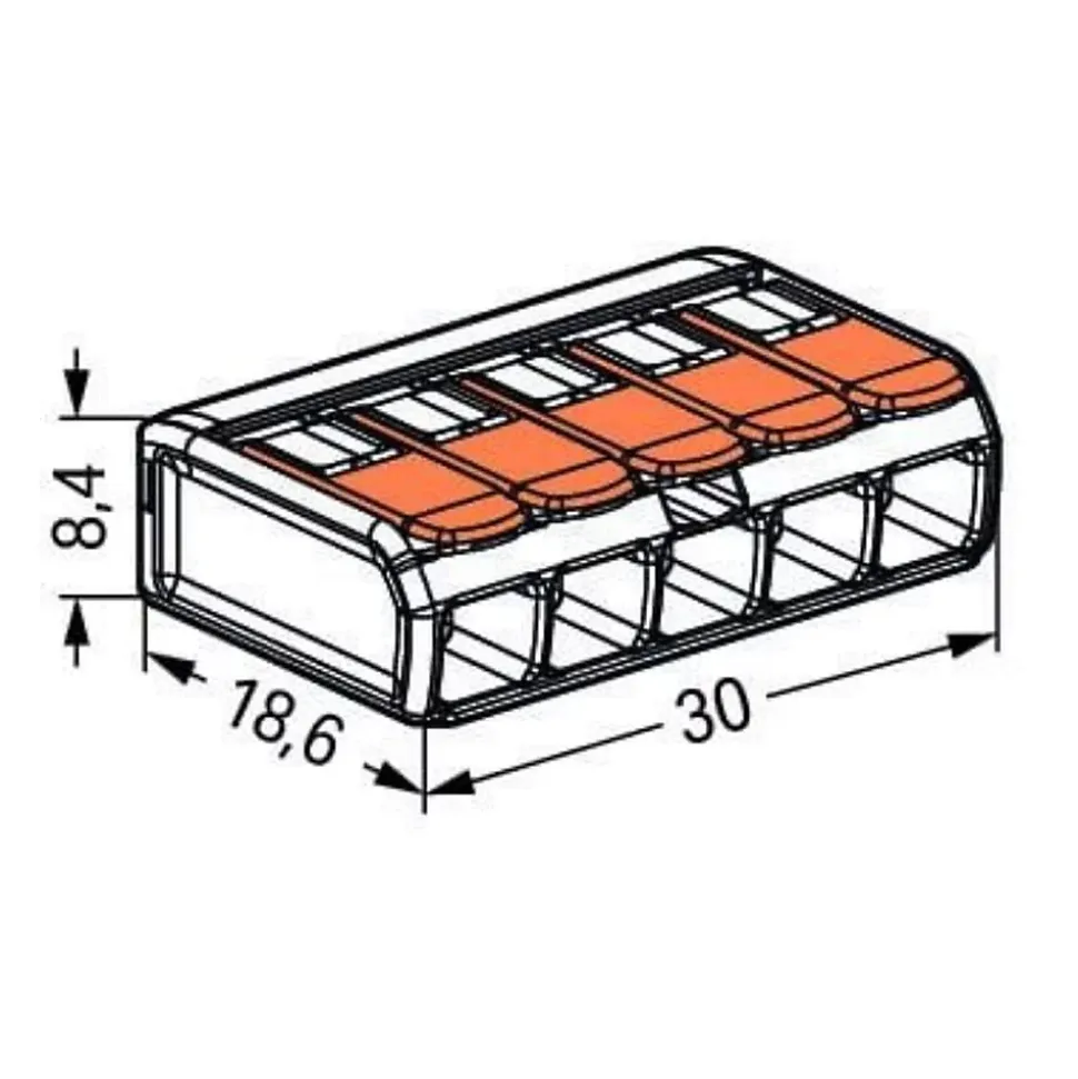 Borne de raccordement S221 5 conducteurs - leviers 4mm² - Wago