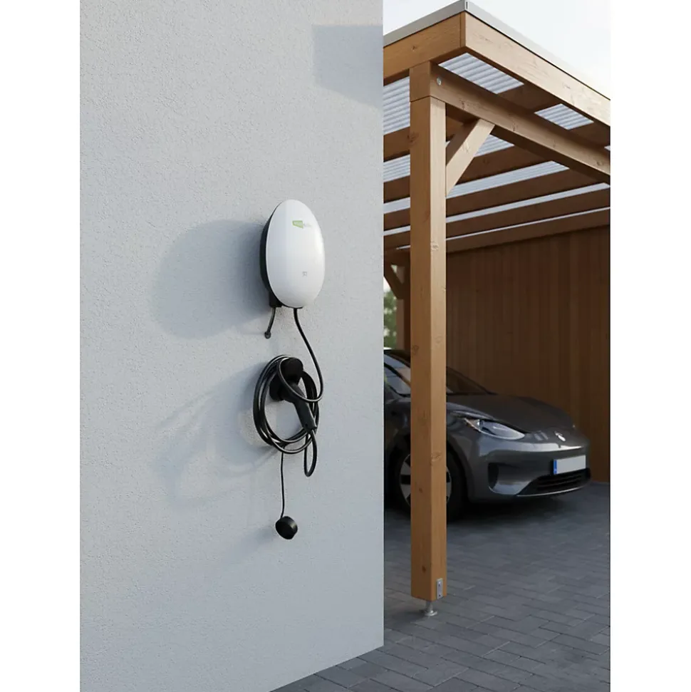 Borne de recharge véhicule électrique 7kW intelligente, compacte et sécurisée, fixation murale ou sur un poteau livré en option