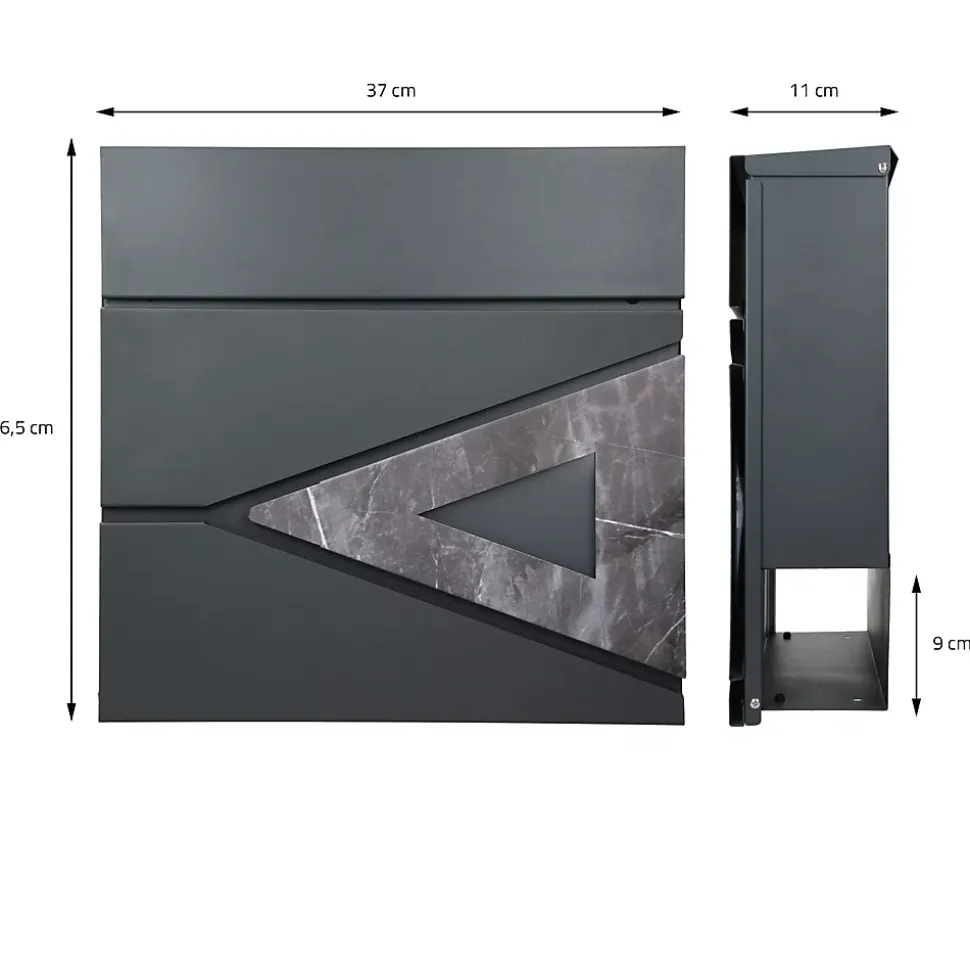 Boîte aux lettres anthracite / triangle noir aspect marbre avec support argenté