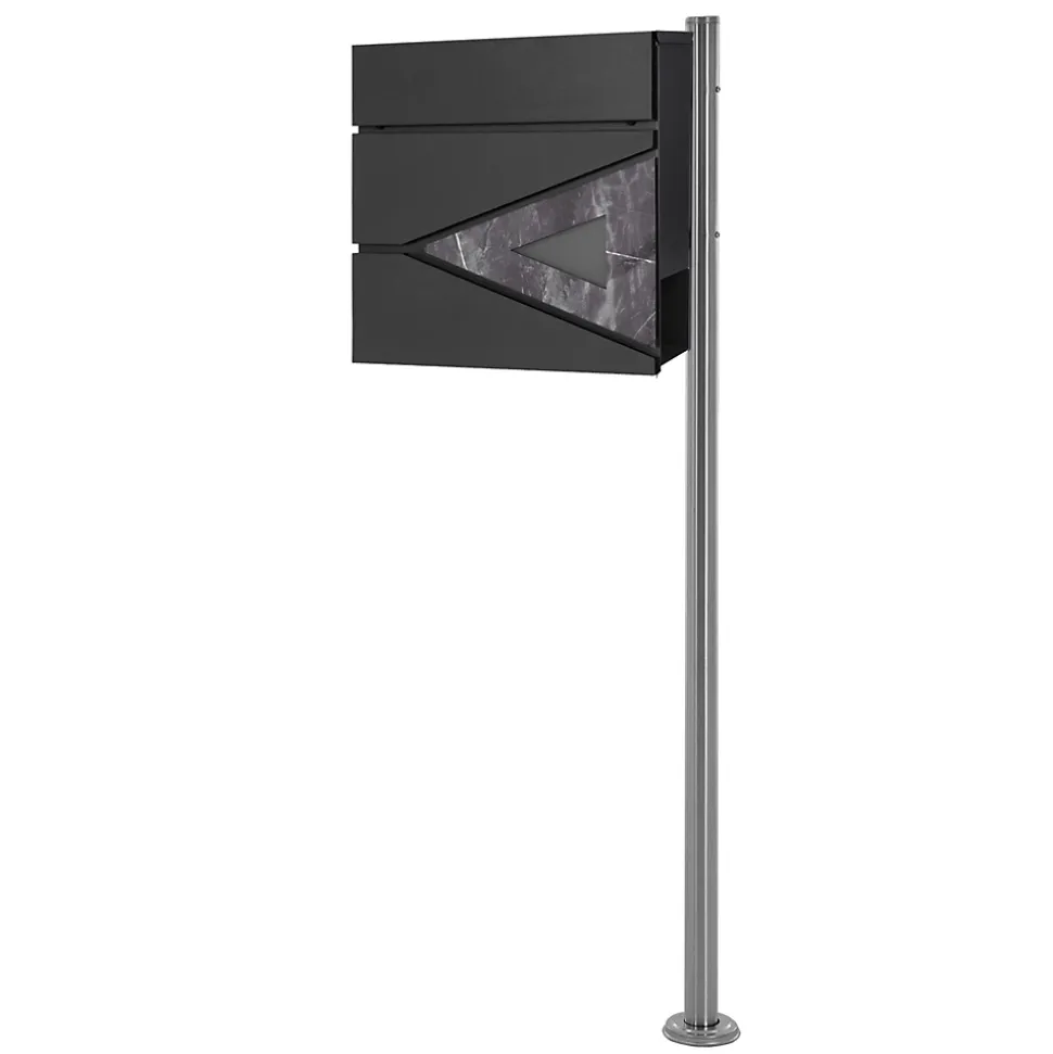 Boîte aux lettres anthracite / triangle noir aspect marbre avec support argenté