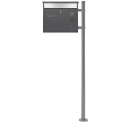 Boîte aux lettres anthracite-argent avec support métallisé 120cm+ kit de montage