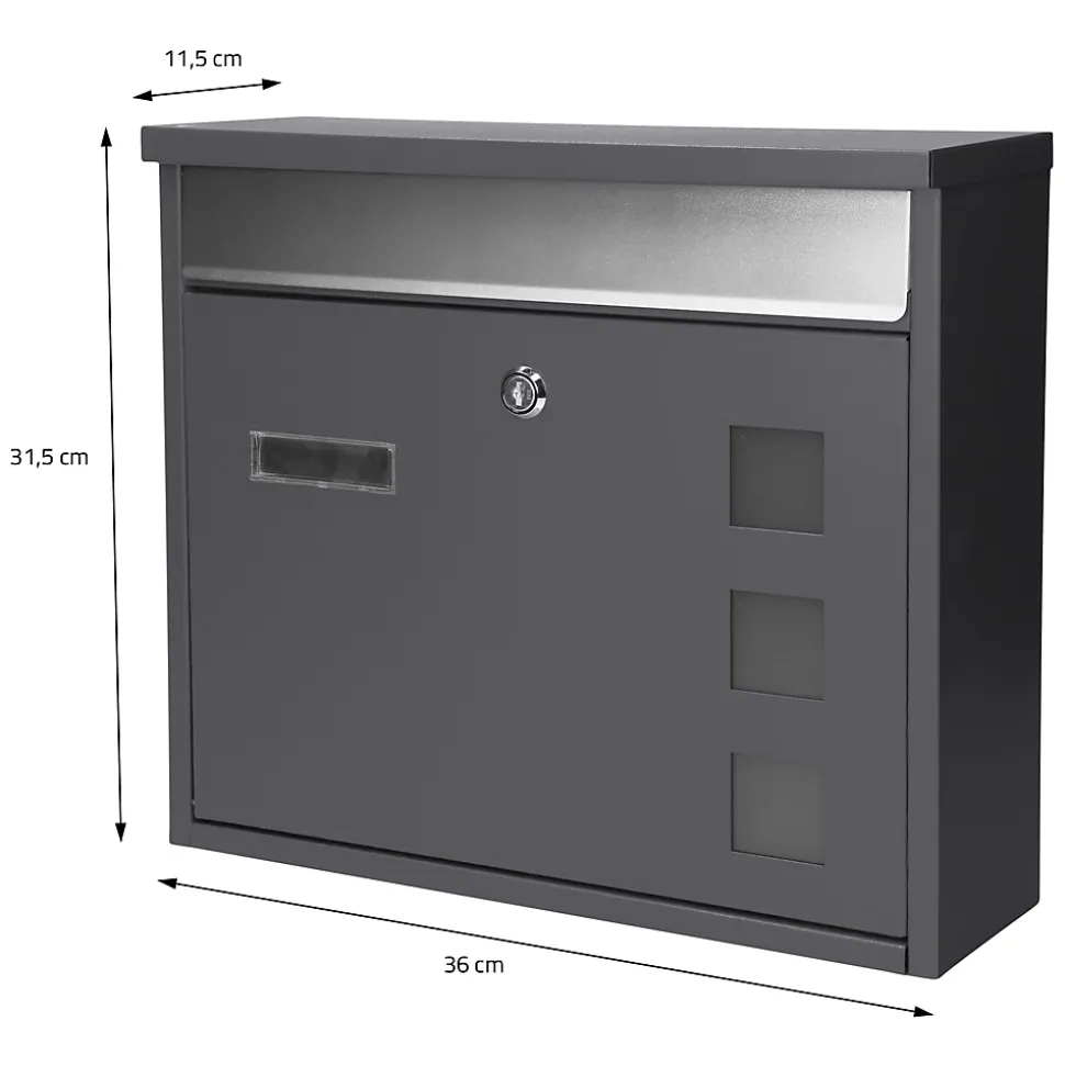 Boîte aux lettres anthracite-argent avec support métallisé 120cm+ kit de montage