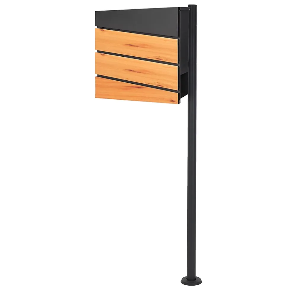 Boîte aux lettres anthracite / imitation bois avec support acier et kit montage