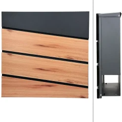 Boîte aux lettres anthracite / imitation bois avec support acier et kit montage