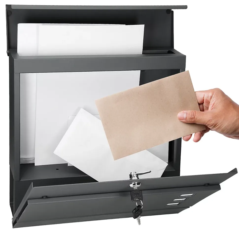 Boîte aux lettres avec compartiment à journaux avec support poteau anthracite