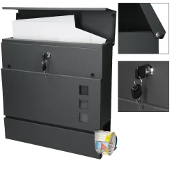 Boîte aux lettres avec compartiment à journaux avec support poteau anthracite