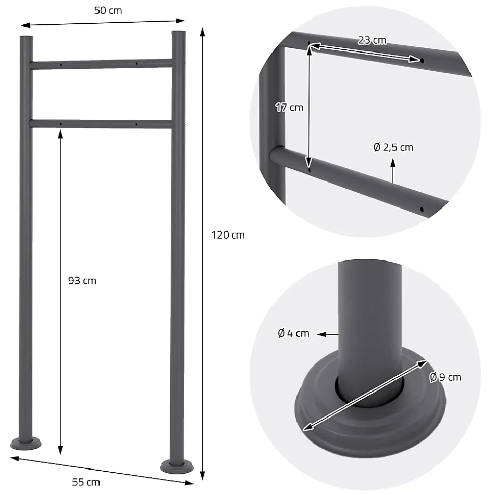 Boîte aux lettres avec support boîte postale anthracite/argent sur pieds +2 clés