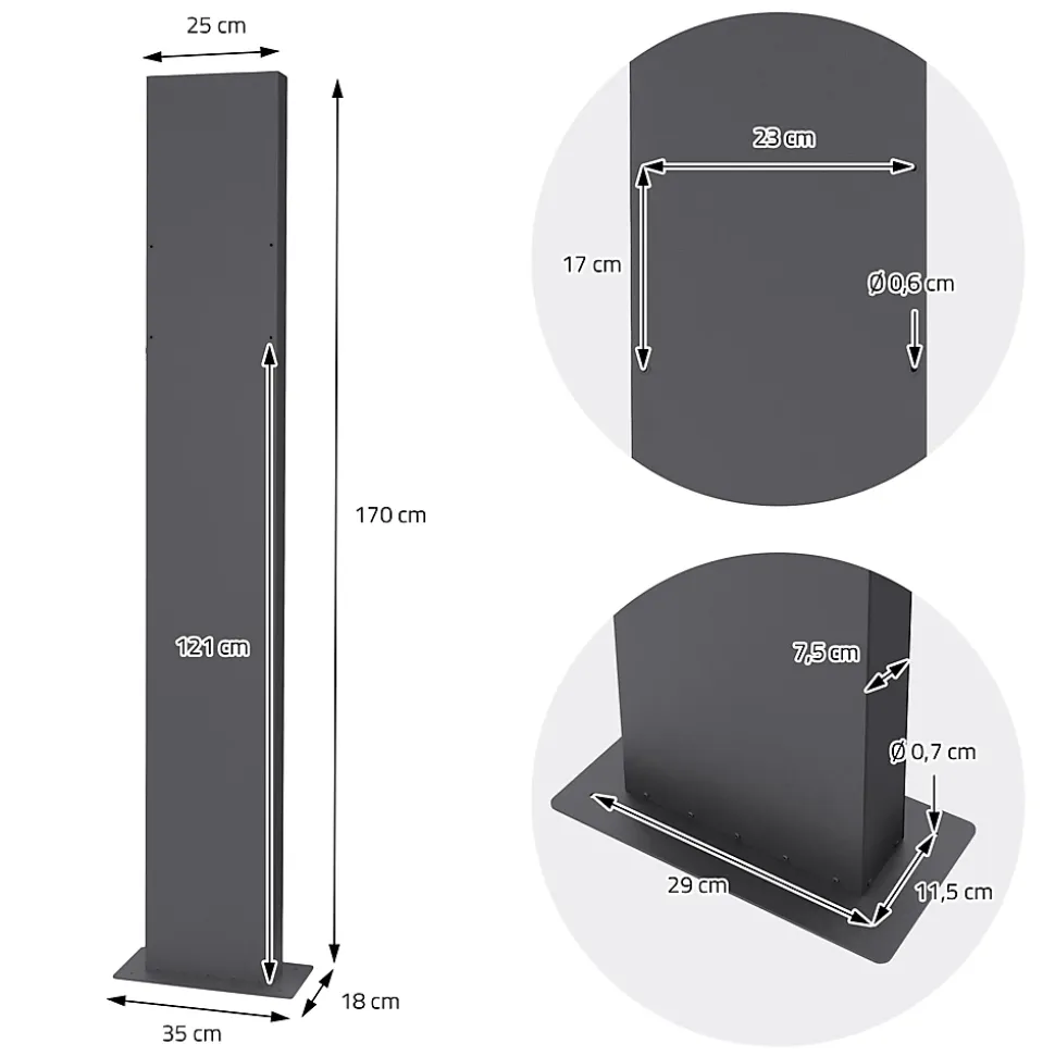 Boîte aux lettres avec support mailbox anthracite moderne avec 2 clés incluses
